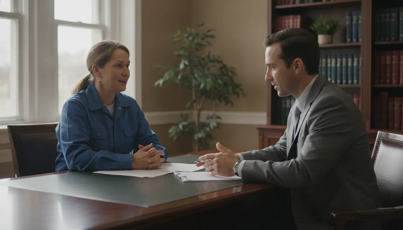 School employee discussing a disputed workers compensation claim with an attorney