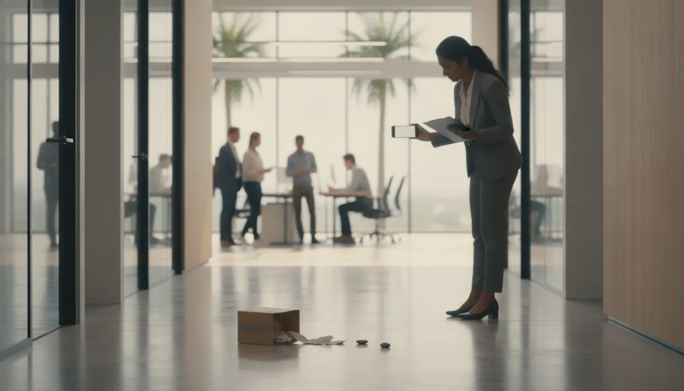 Worker documenting a workplace floor hazard after a slip and fall