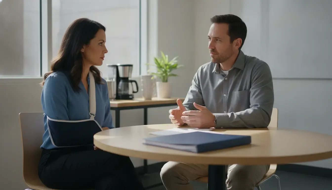 California employee discussing a work injury with a supervisor