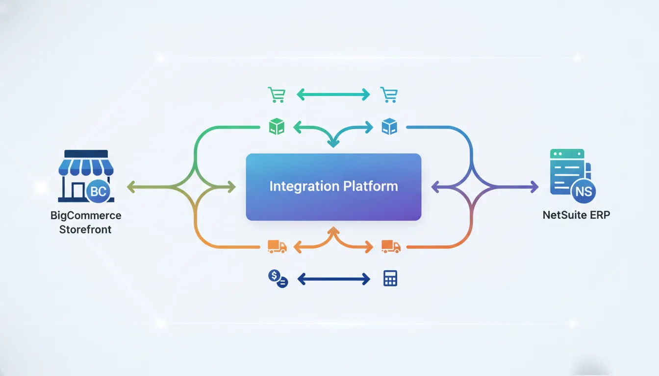 BigCommerce NetSuite integration architecture connecting ecommerce orders to ERP inventory and finance workflows