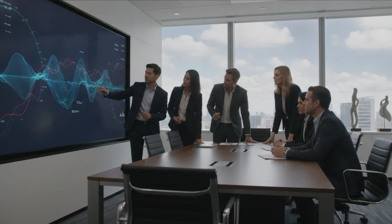 Finance team reviewing NetSuite saved search KPI dashboards with charts and trends