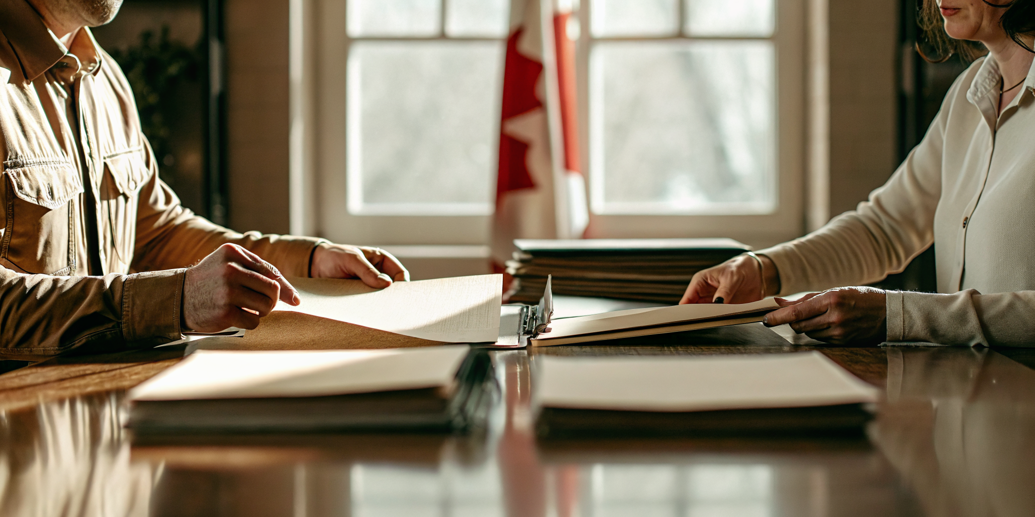 Couple reviewing Canadian inland spousal sponsorship application documents