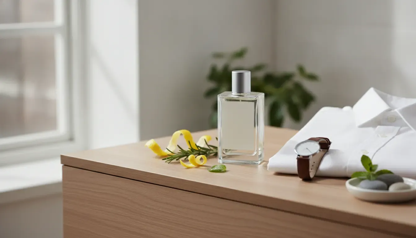 Everyday fresh cologne routine with citrus, herbs, and a white shirt