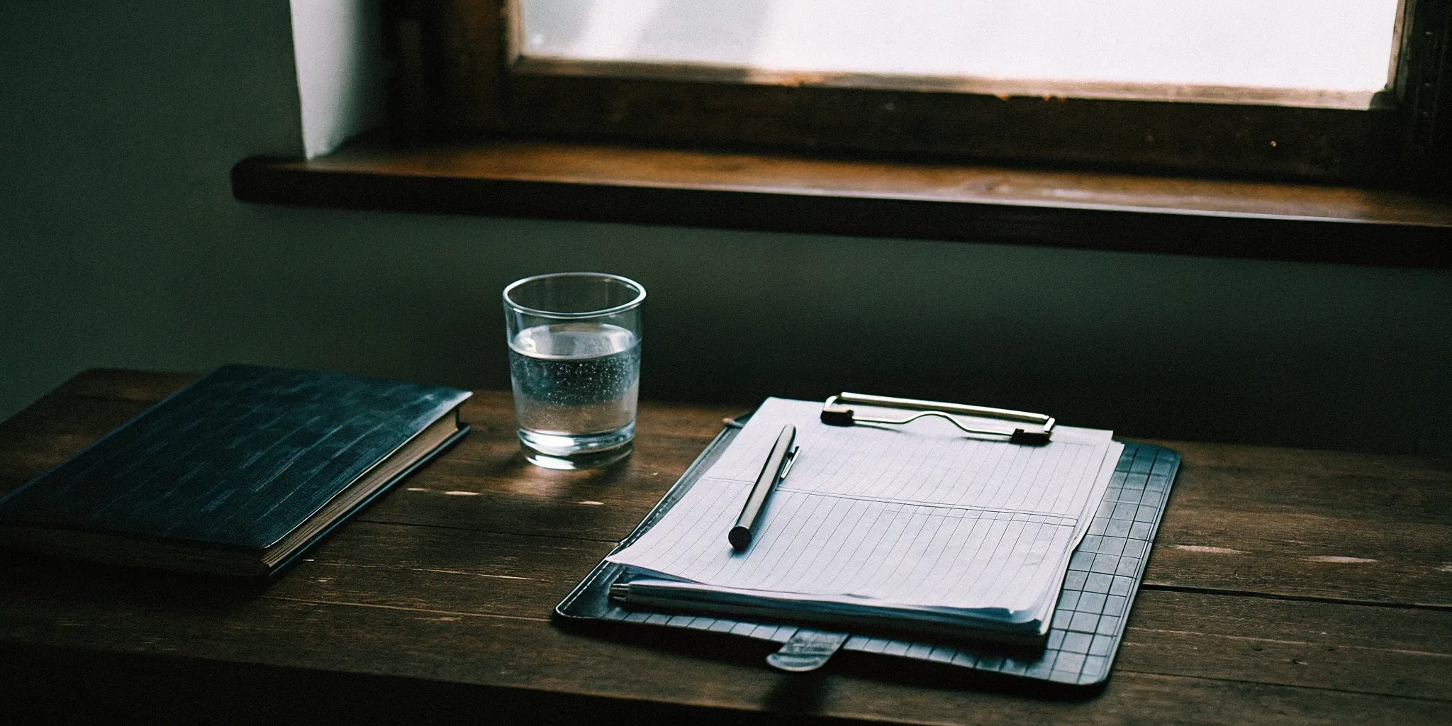 Journal, water, and checklist for preparing for an asylum psychological evaluation