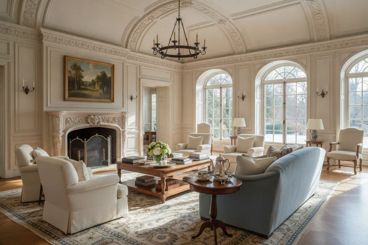 A welcoming estate living room arranged for conversation