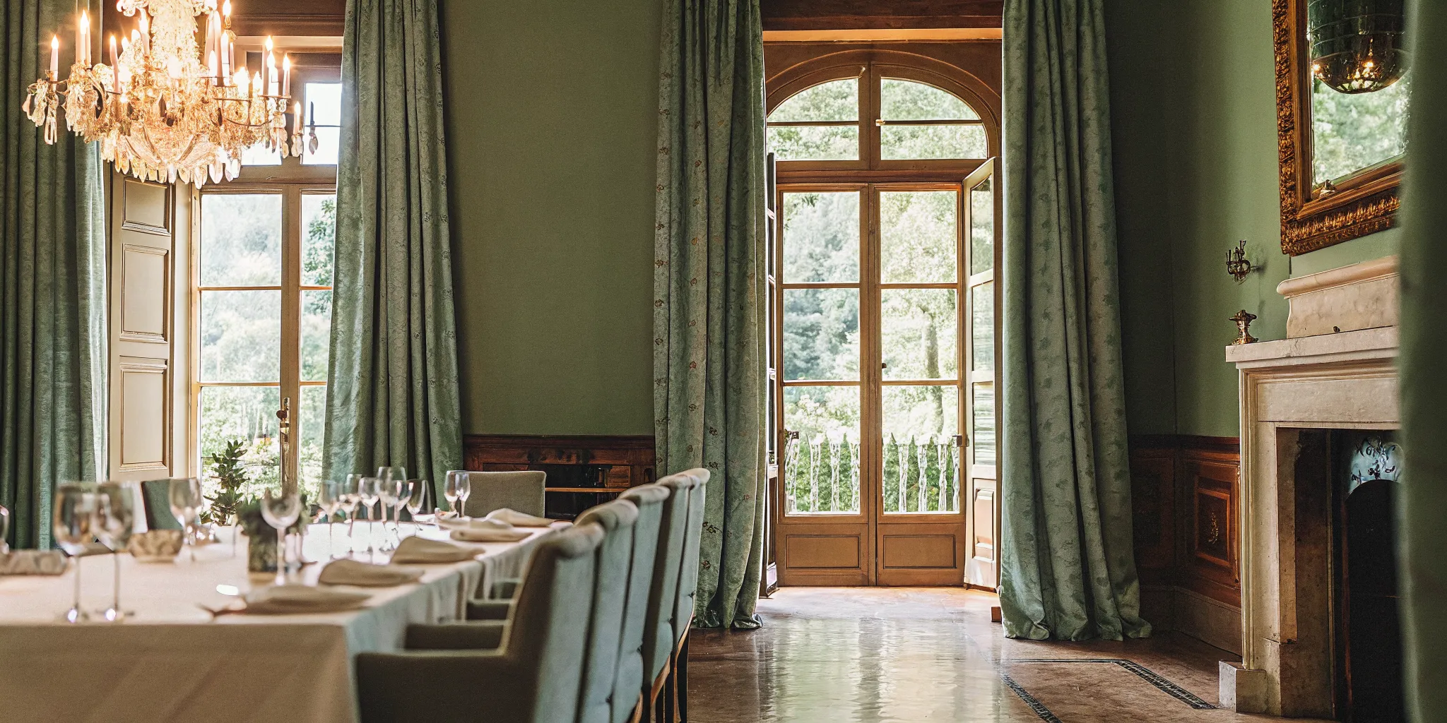 Elegant indoor dining setup at The Charles Chateau