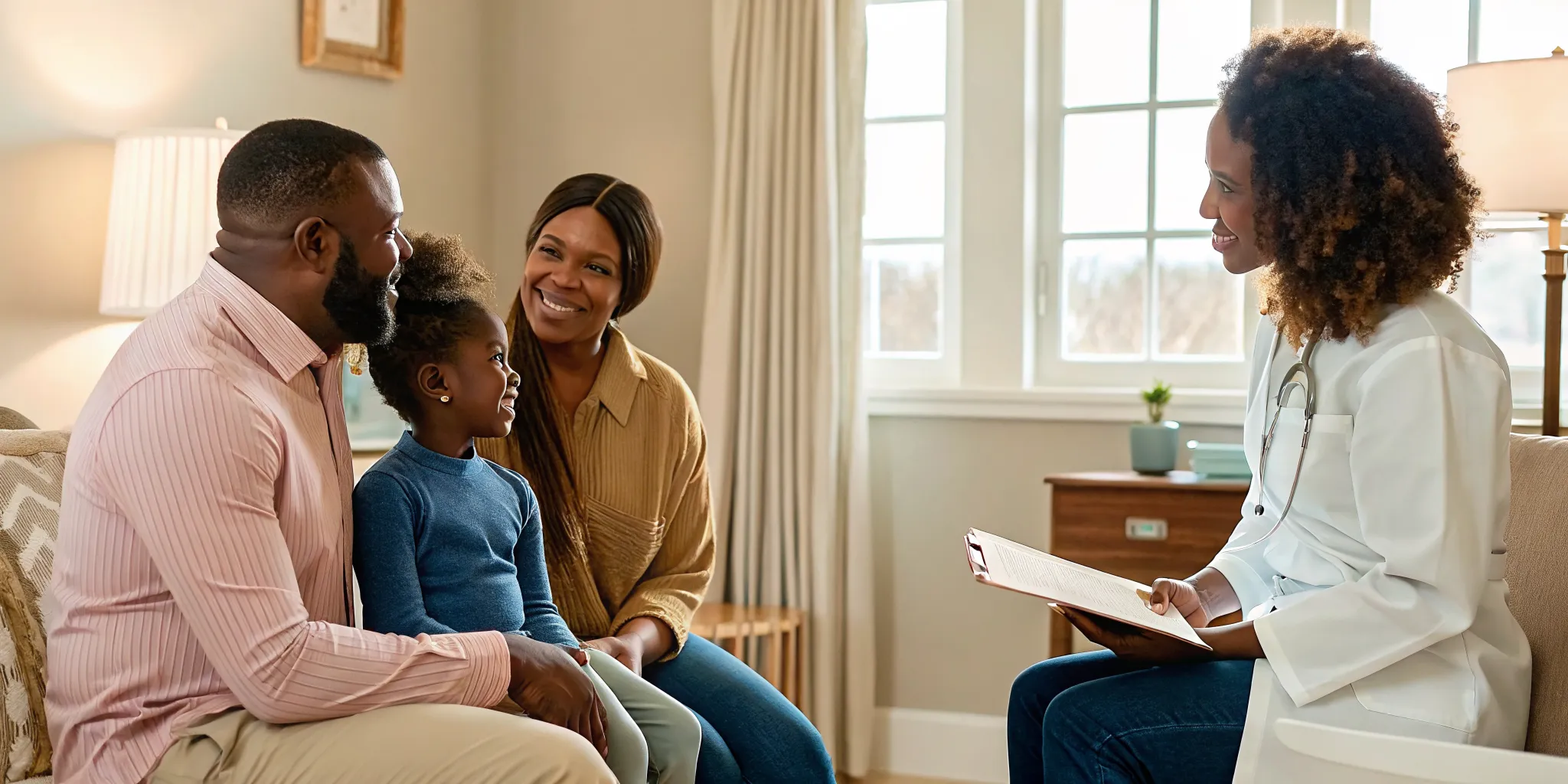 Family discussing a child ADHD evaluation with a pediatric clinician