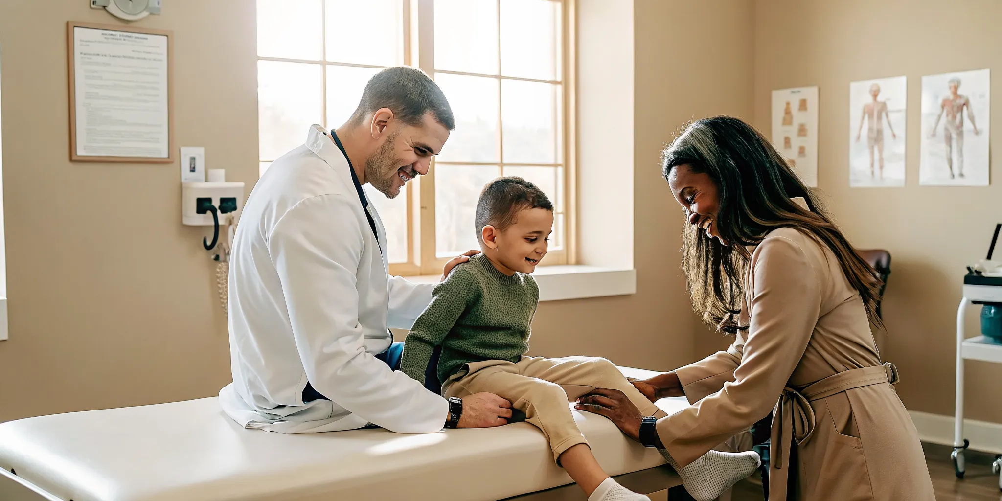 Clinician assessing a young athlete during a pediatric sports physical