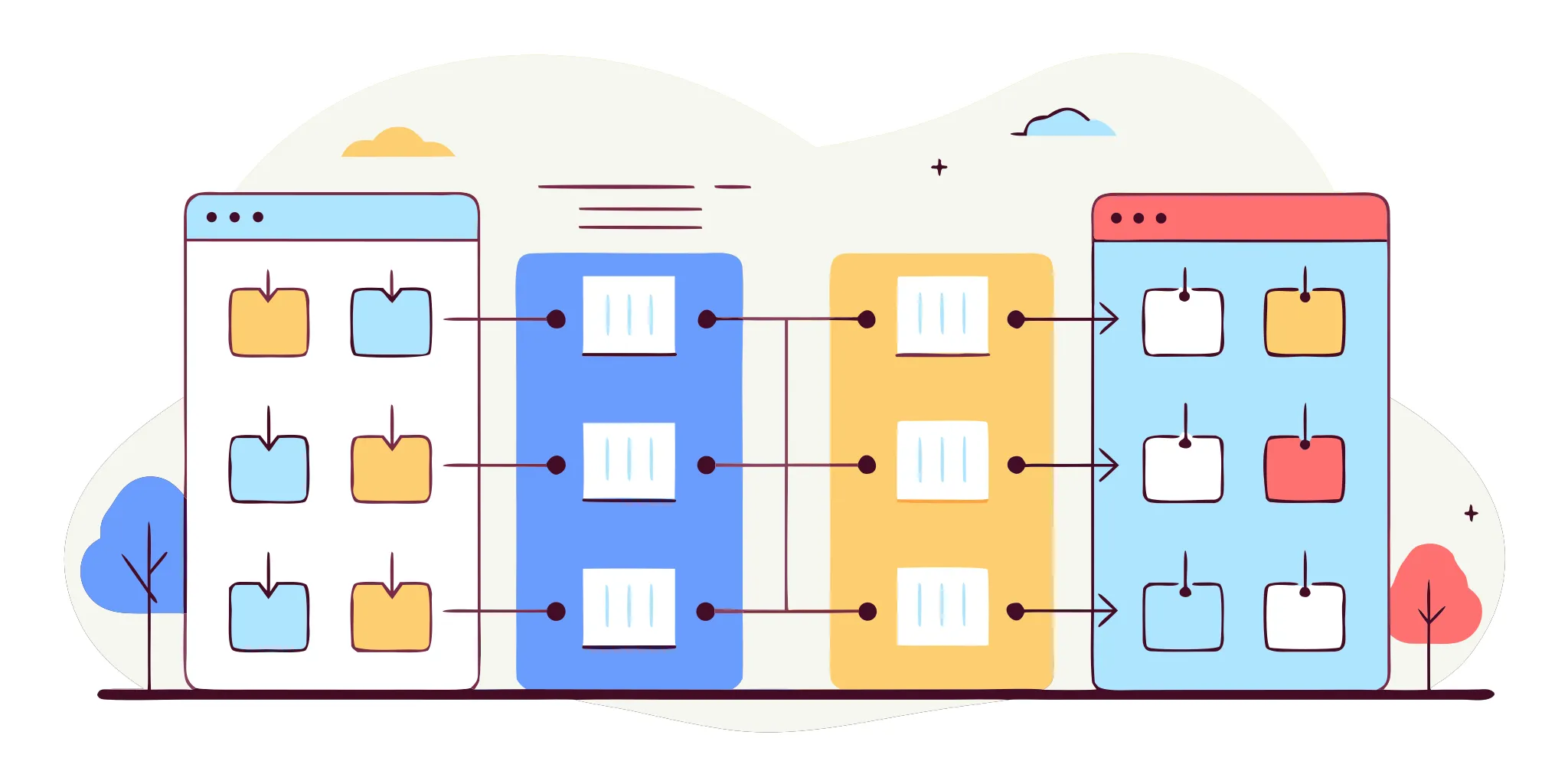 Technical diagram showing payment orchestration layer routing transactions between multiple payment gateways with automated failover paths