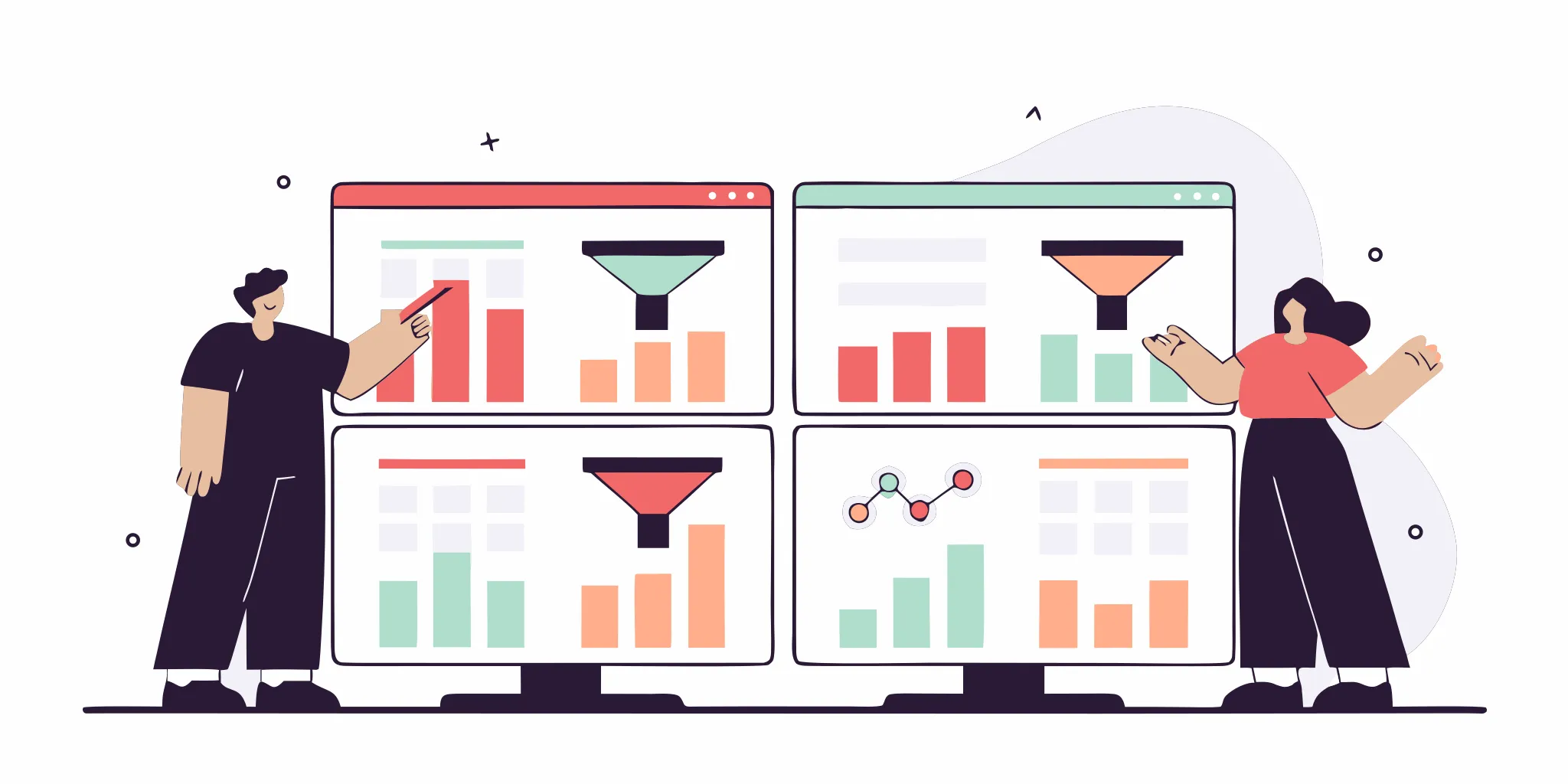 Multi-store e-commerce dashboard showing unified analytics and funnel performance across multiple brand storefronts