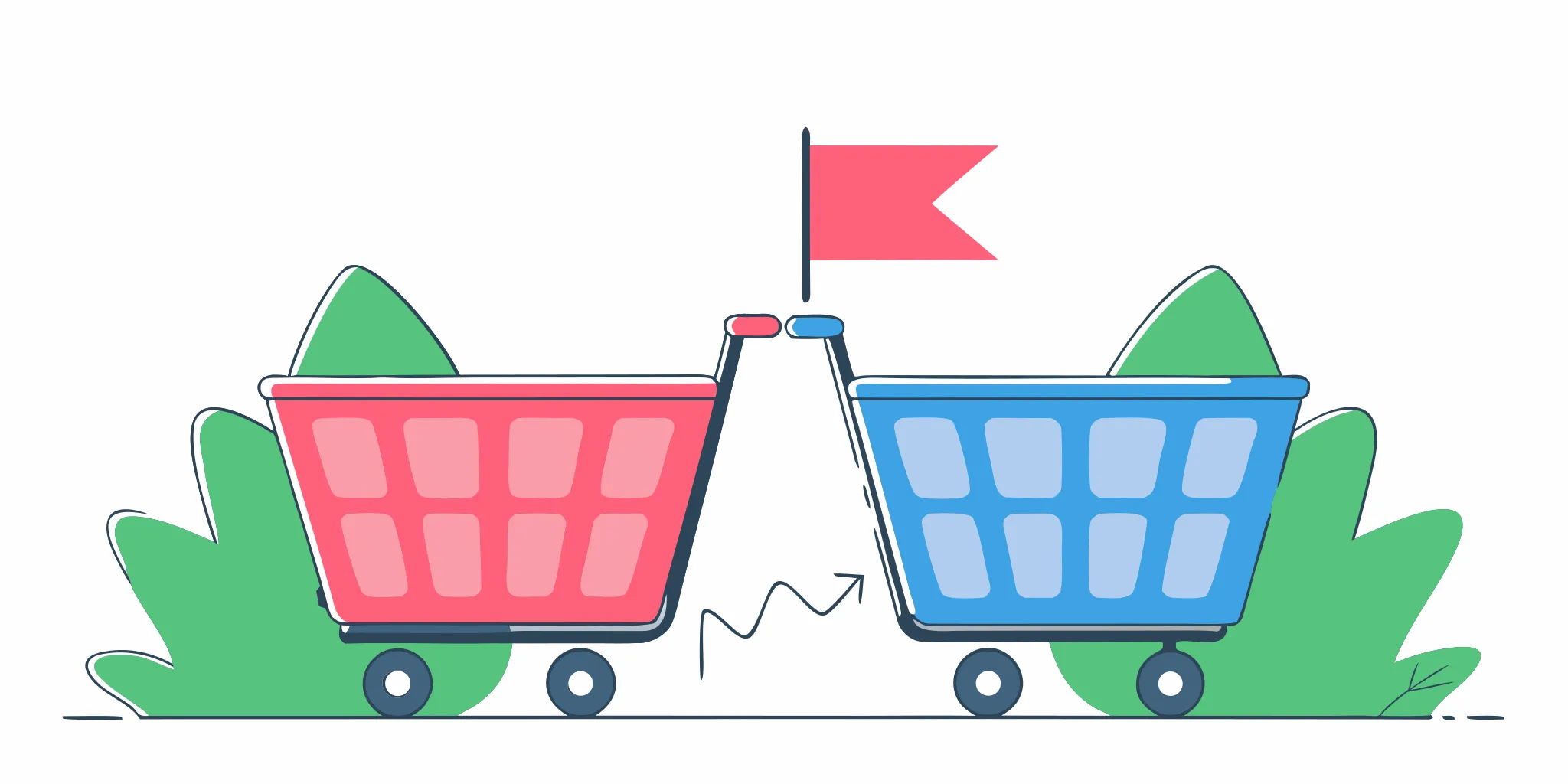 Illustration of two checkout experiences being compared in a split test
