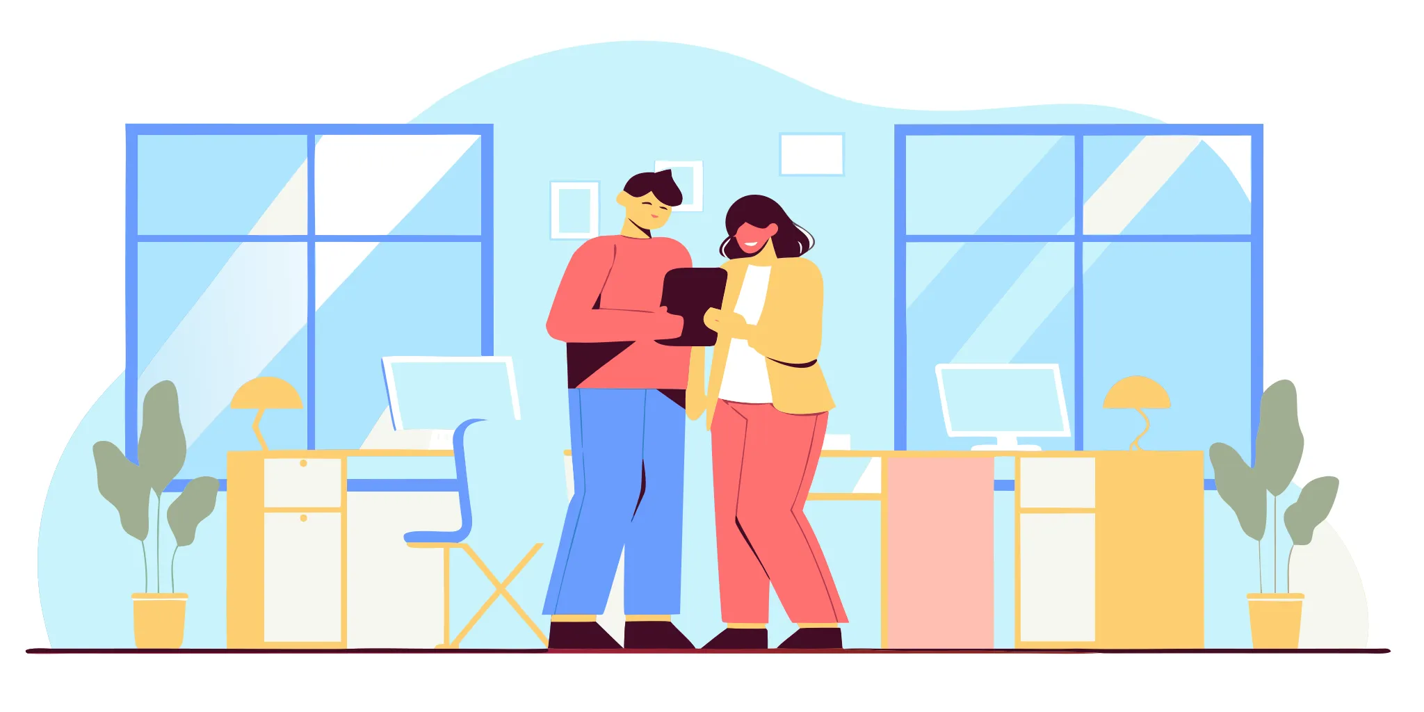 Two ecommerce business owners reviewing checkout conversion data on a tablet