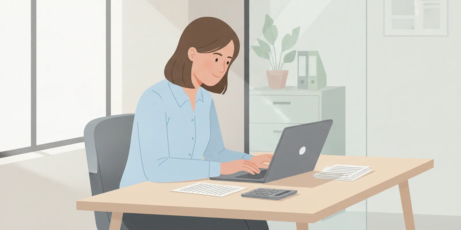 Finance professional reviewing property financial data on a laptop at a desk
