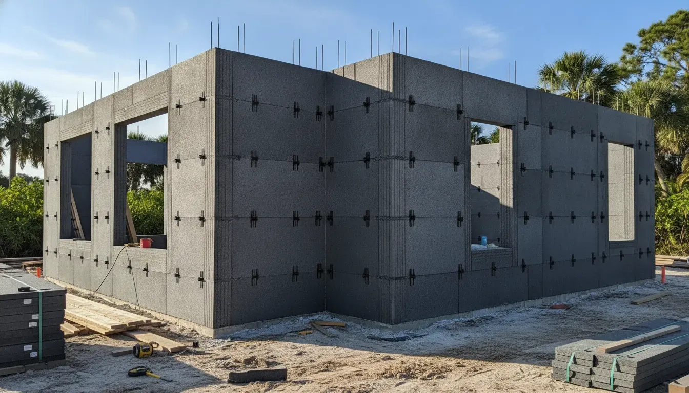 ICF wall forms used in energy efficient home construction in Florida