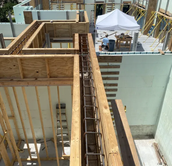 Net Zero Construction ICF walls and reinforced concrete under construction in Florida