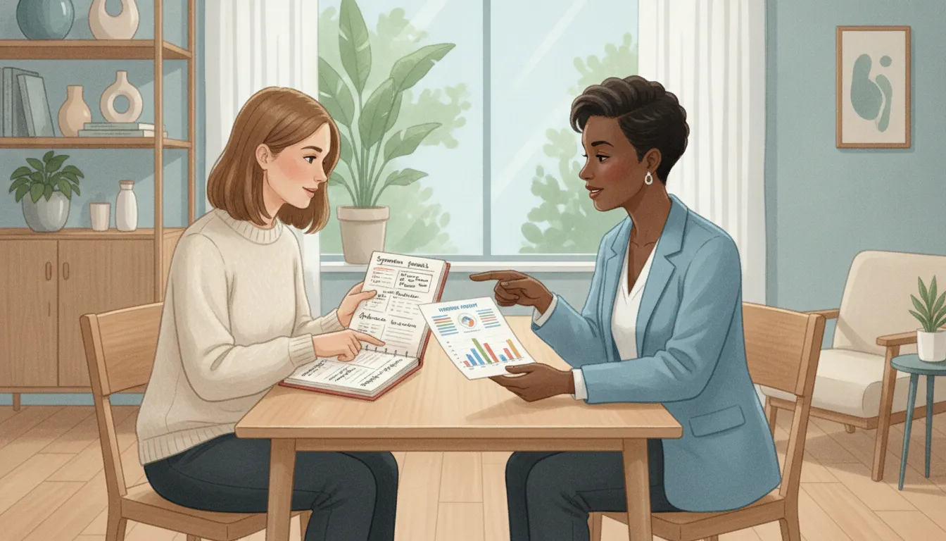 Woman preparing notes for a BHRT follow-up appointment
