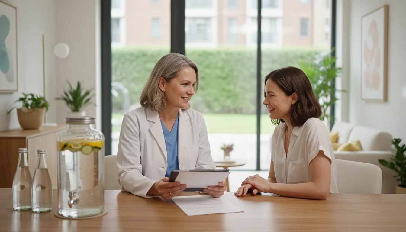 Provider evaluating hydration goals before discussing IV therapy benefits