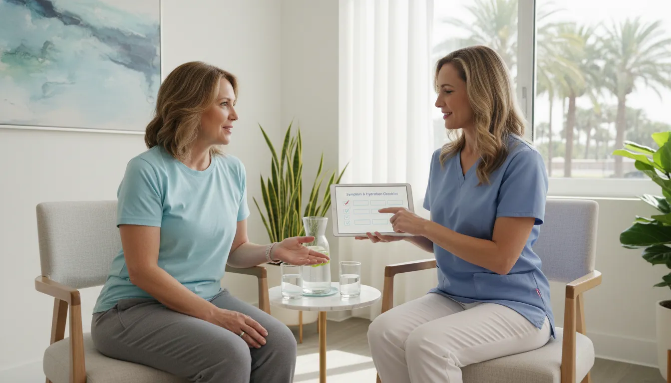 VidaVital Medical clinician reviewing tirzepatide side effects and hydration tracking with a patient