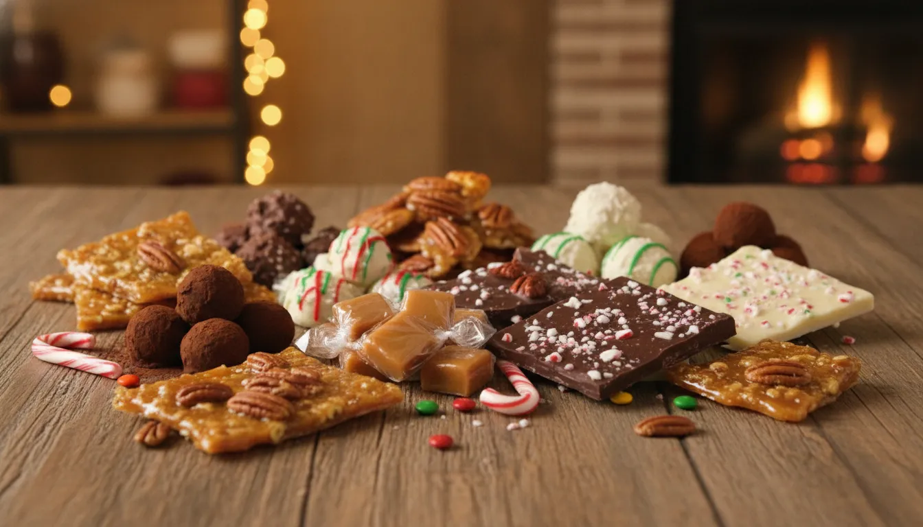 Southern pralines and chocolate Christmas candy arranged for holiday sharing