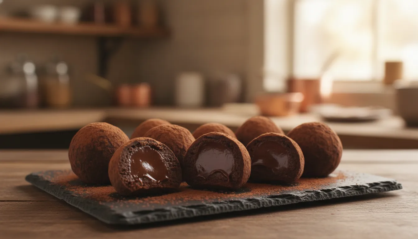 Chocolate truffles prepared as a Christmas candy gift selection