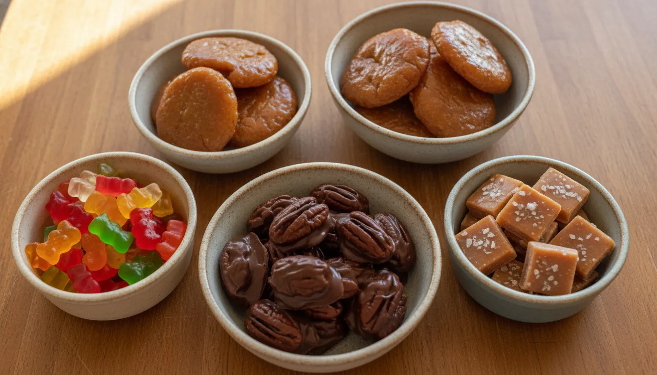 Assorted candy pieces arranged for sharing with a new neighbor