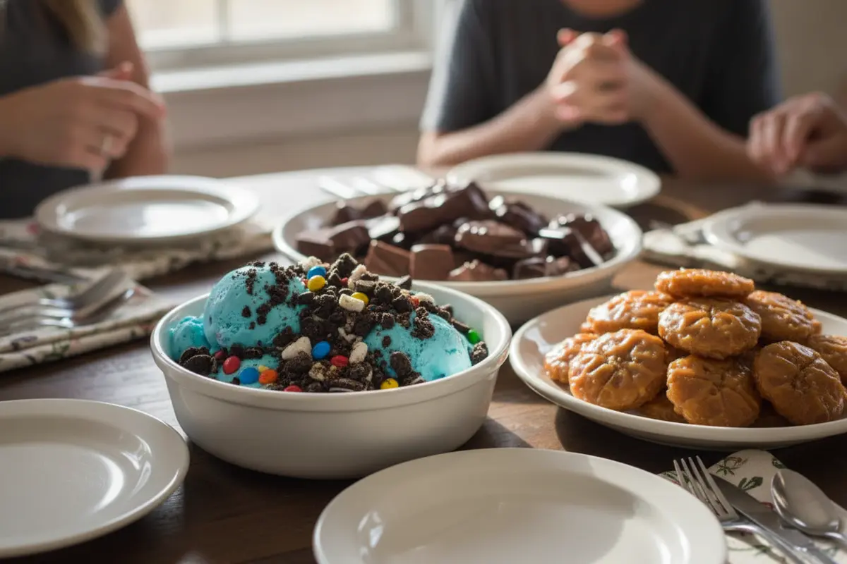 Pralines and chocolates set out for a family reunion dessert table