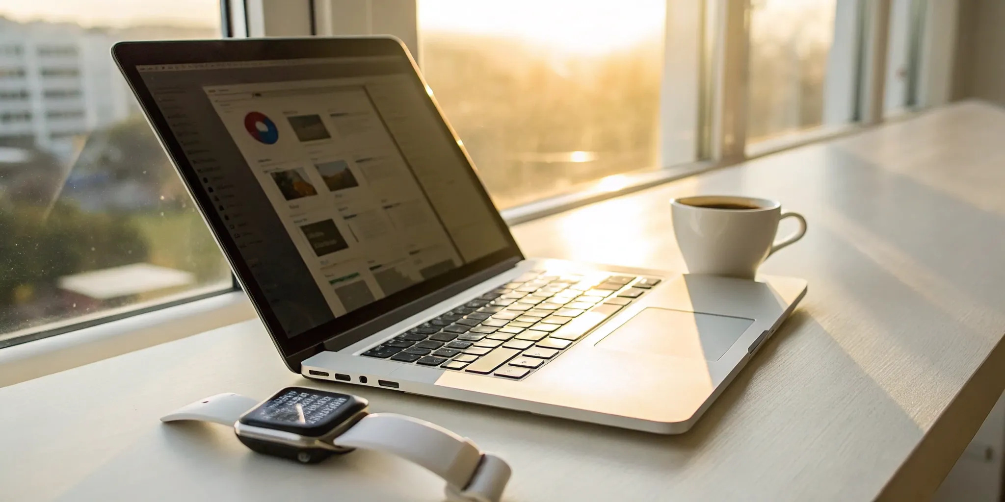 Laptop with a Salesforce assistant extension open on the dashboard.