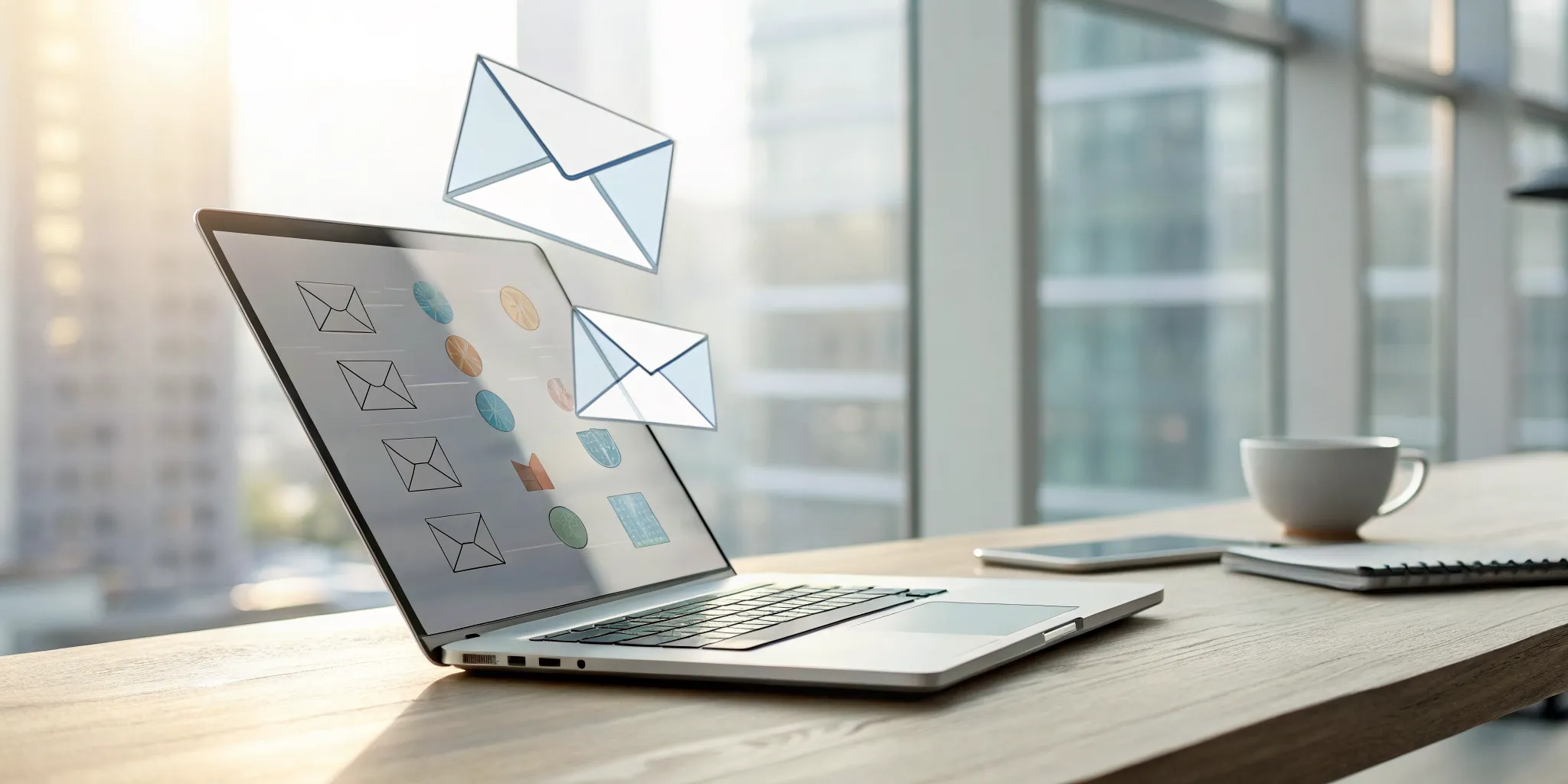 A laptop screen with follow-up email templates for after a sales demo.