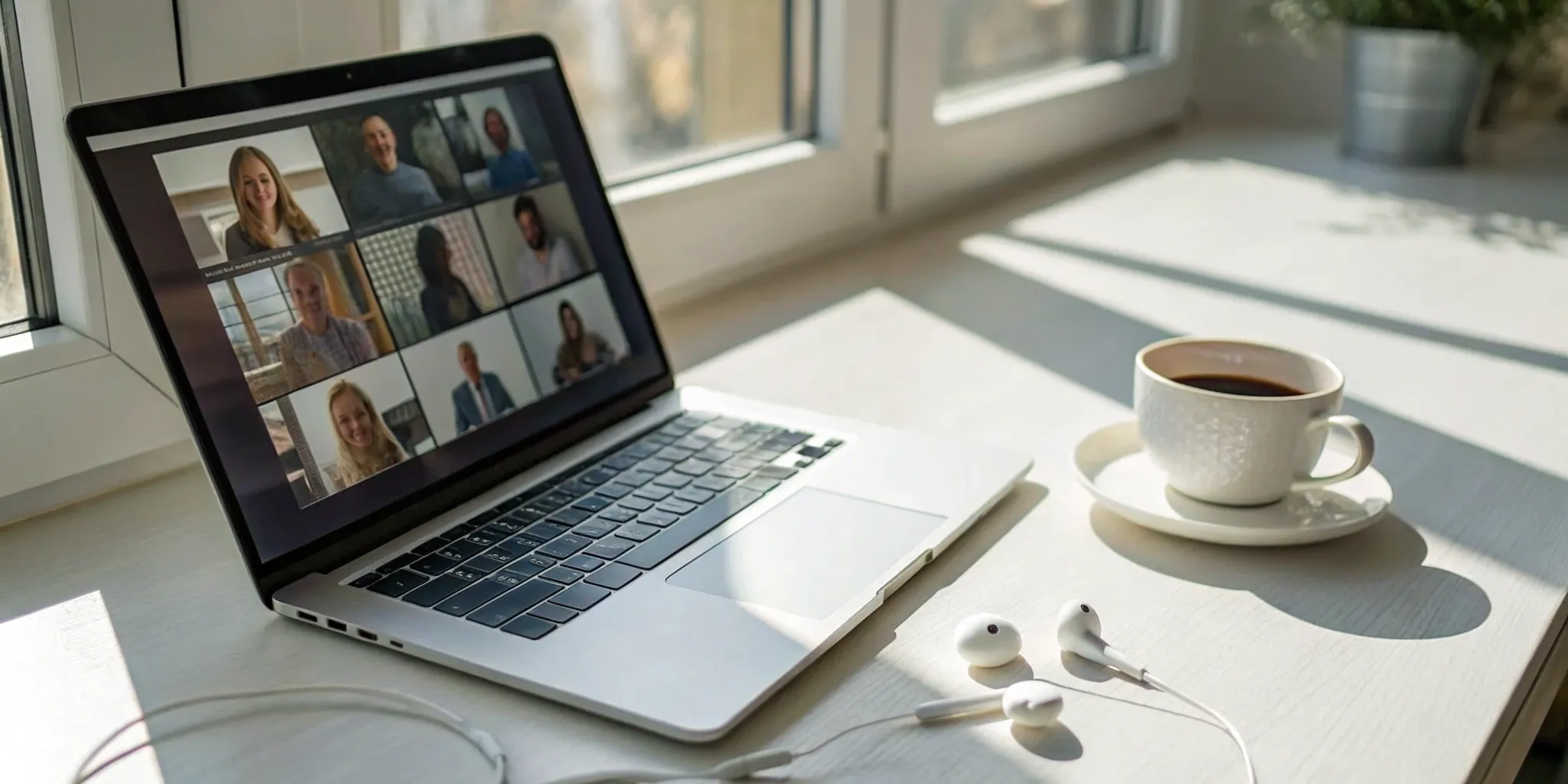 Laptop with an AI tool creating minutes of a meeting from a recording.