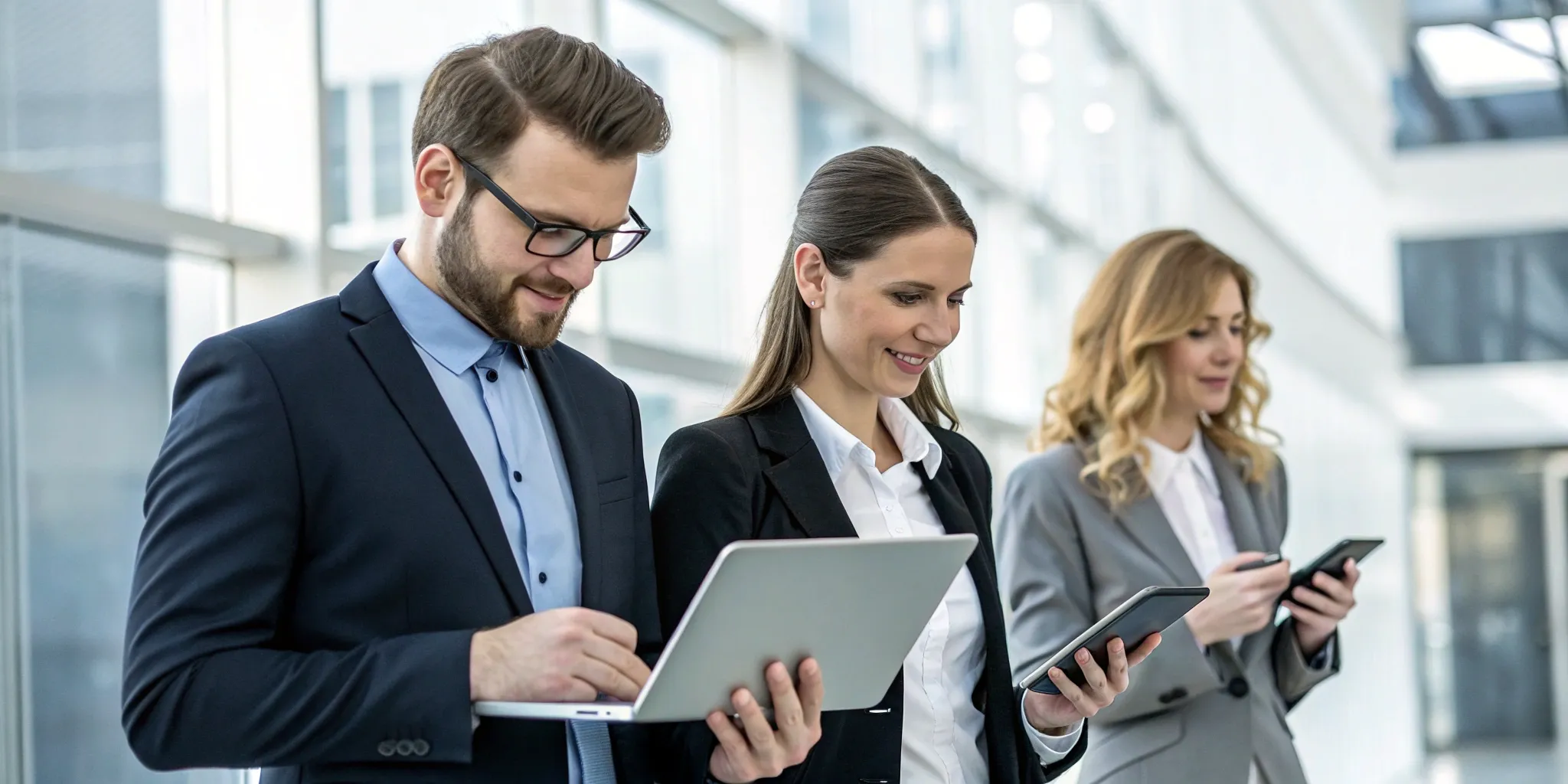 A sales team using the best AI sales assistant platforms on their laptops.