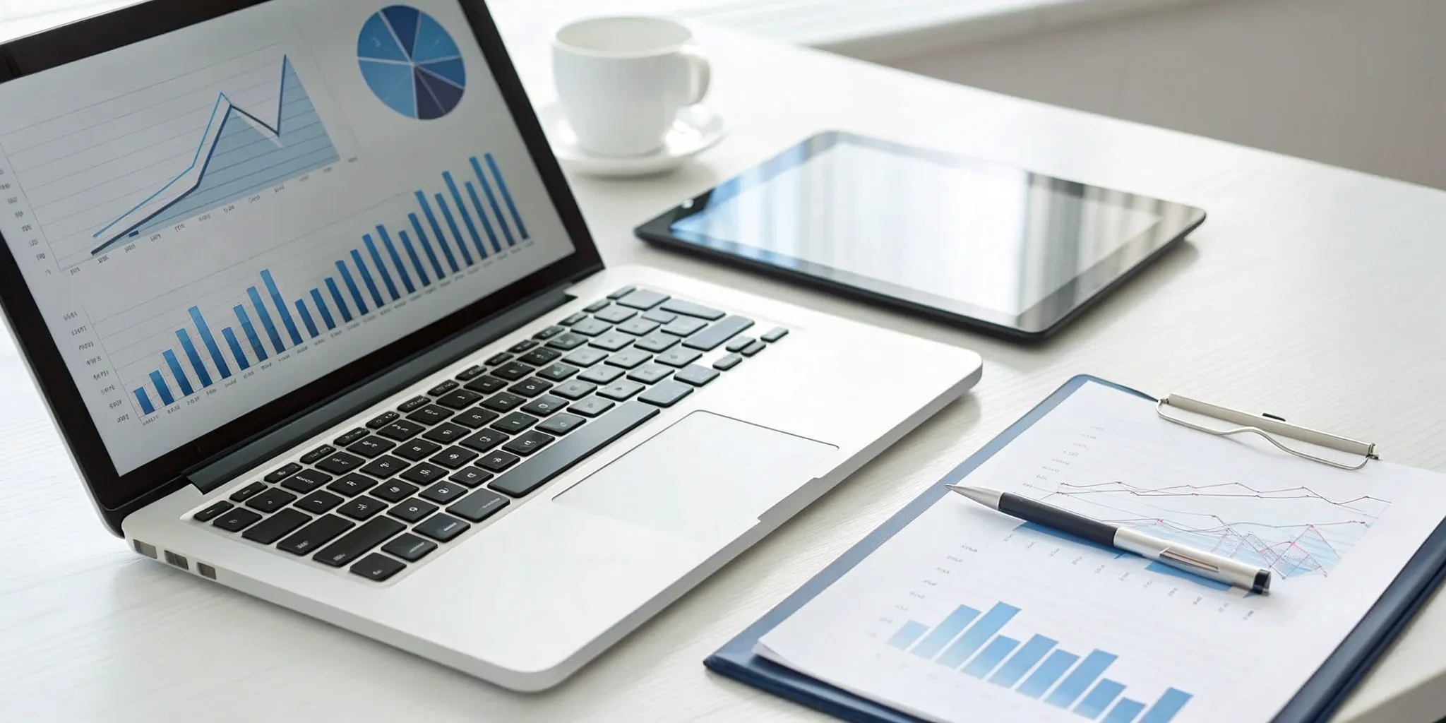 A laptop with sales data charts used to compare the best Salesloft alternatives.