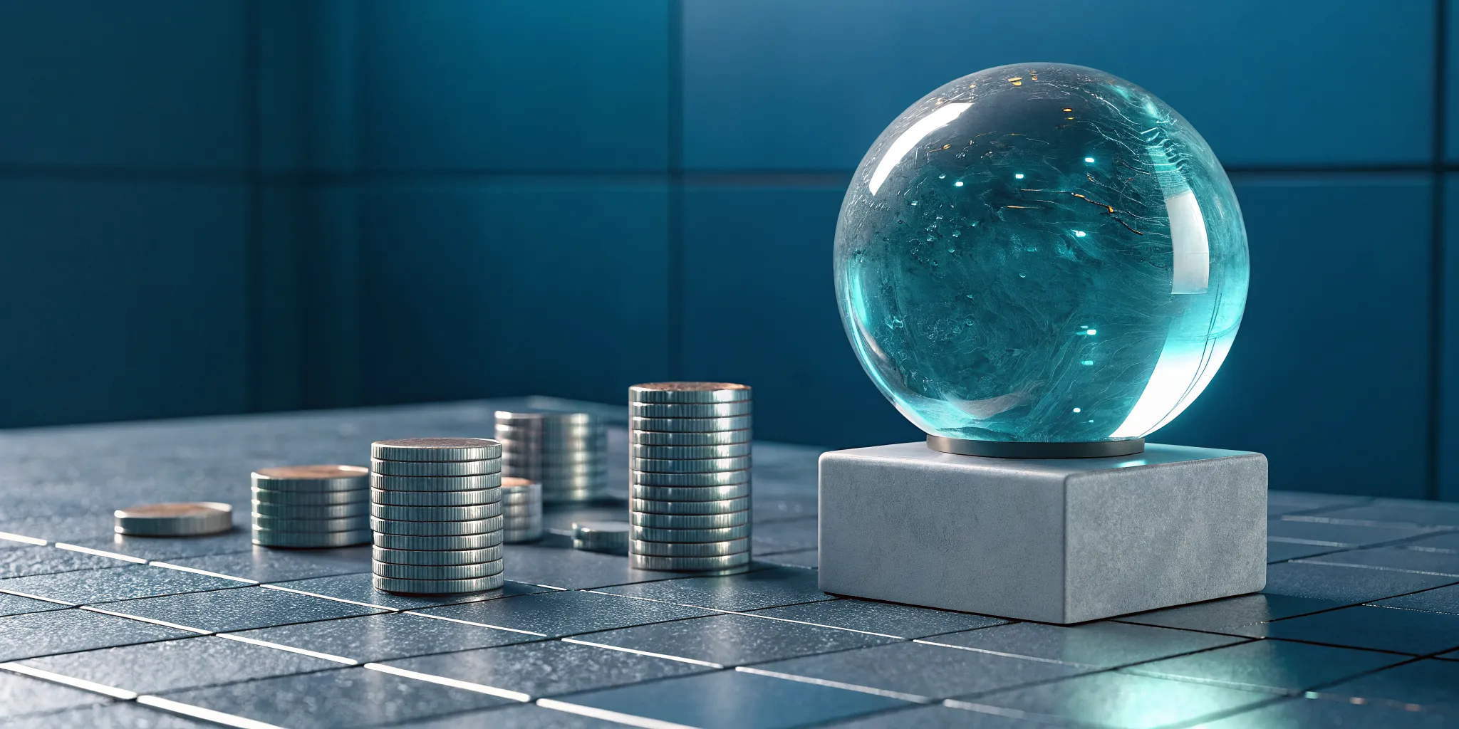 A crystal ball and coins showing the key factors of AI sales platform pricing.