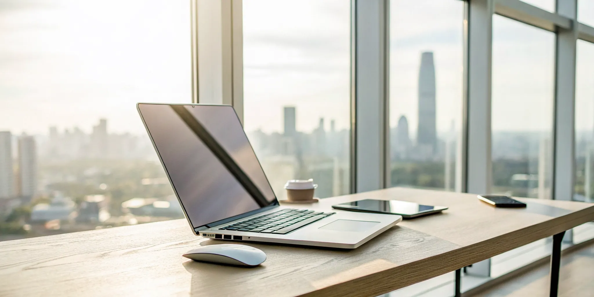 A modern workspace with a laptop set up to use Gmail for sales and close more deals.