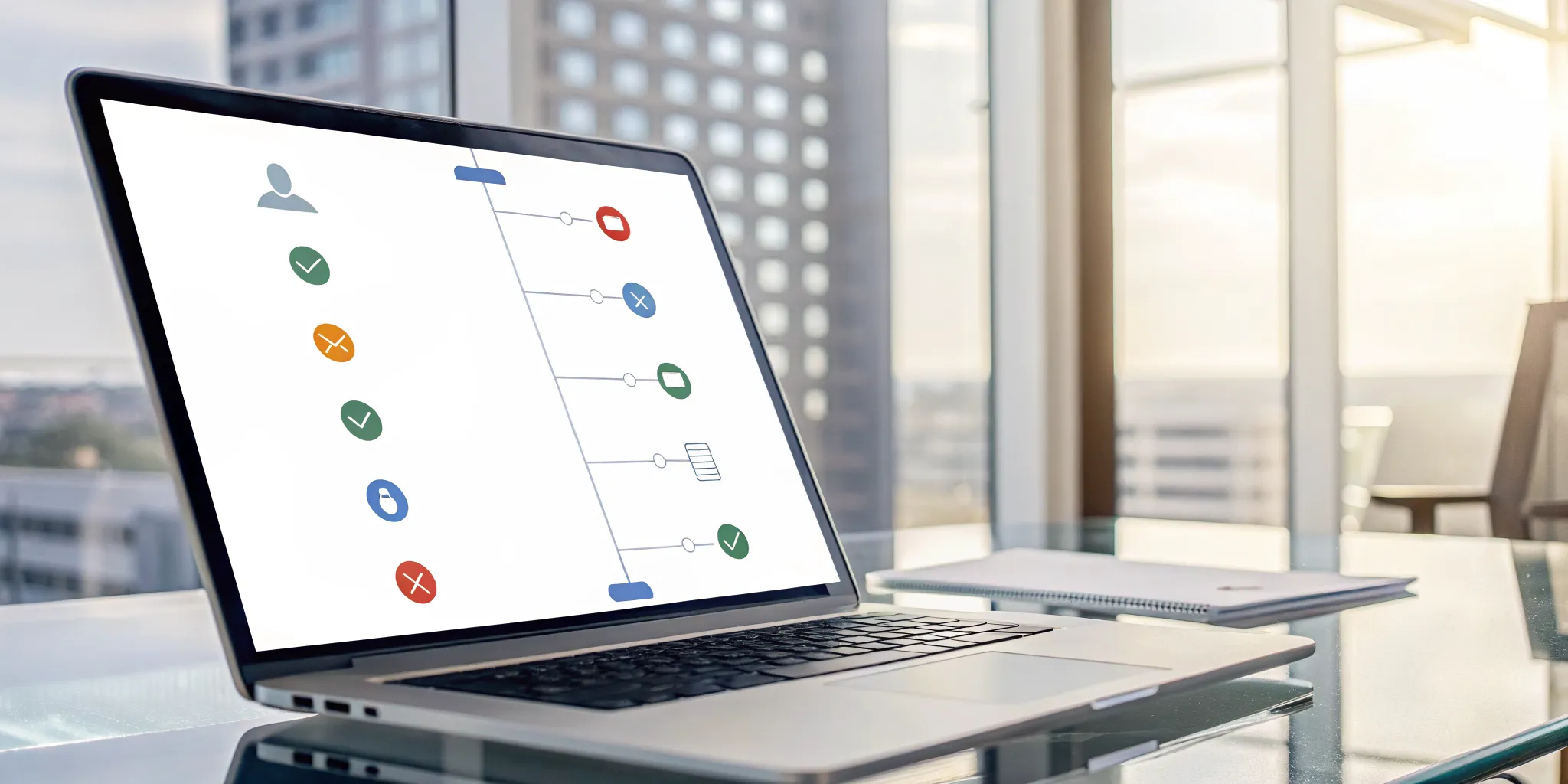 A CRM dashboard on a laptop showing automated activity logging from synced emails and calls.
