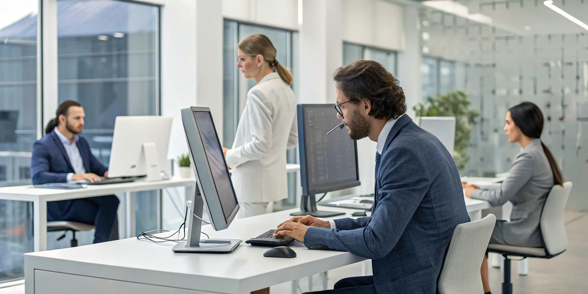 A sales team efficiently managing their sales pipeline with automation software on their laptops.