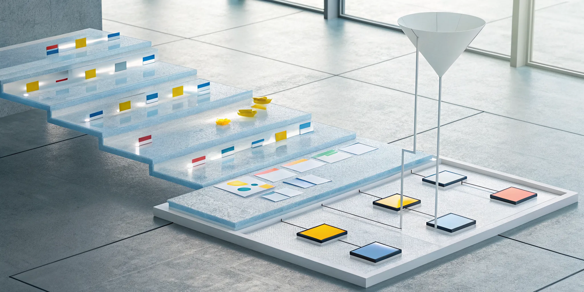 A framework showing how to prioritize deals using steps, a sales funnel, and workflow blocks.