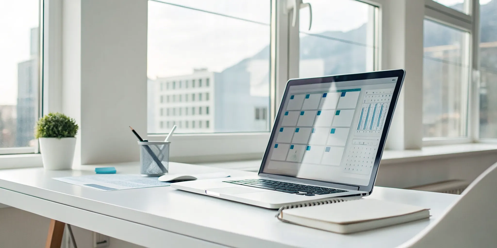 Scheduling a sales meeting by email without back-and-forth using a laptop calendar app.