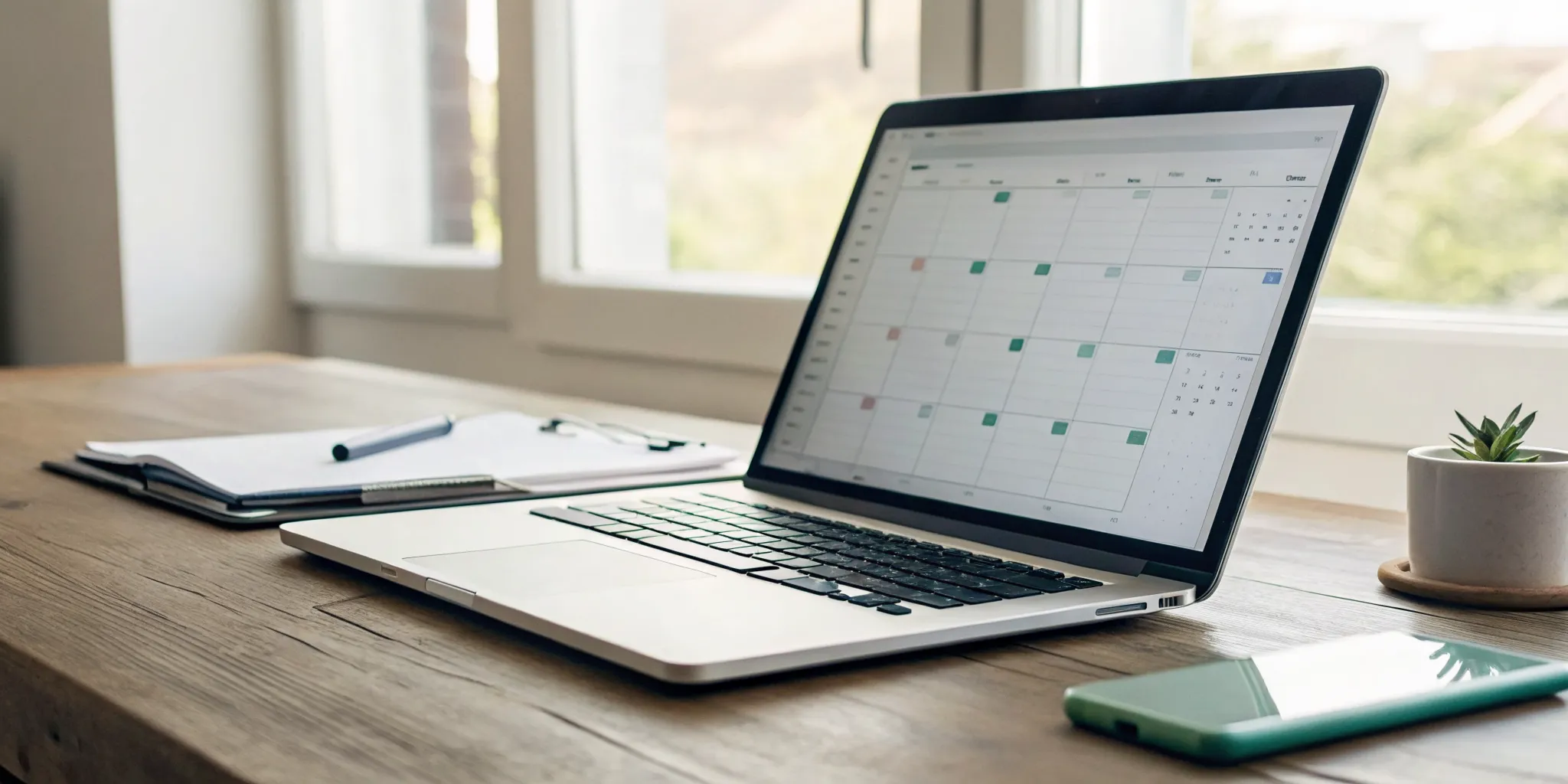 Laptop with a calendar used to send meeting reminders that reduce no-shows.