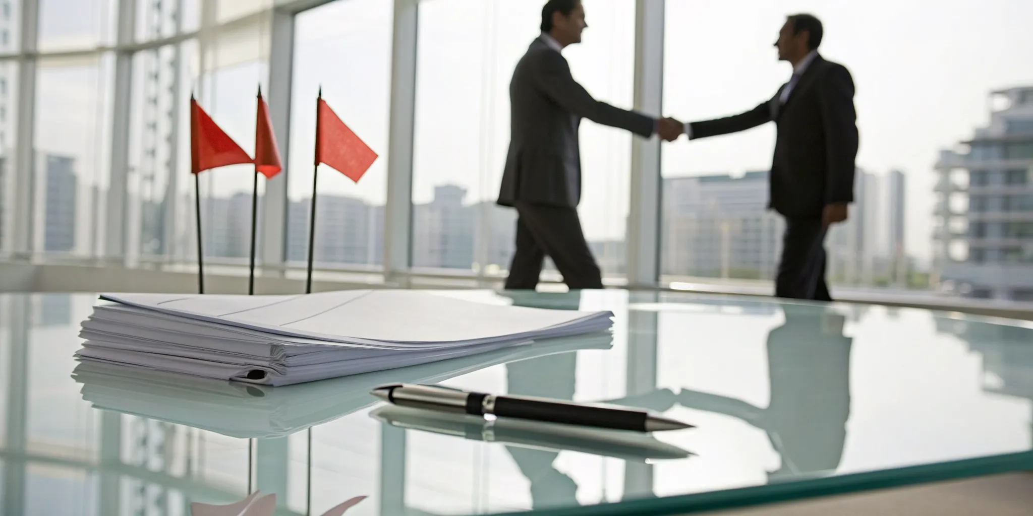 Red flags on a business contract signaling when to stop pursuing a deal.