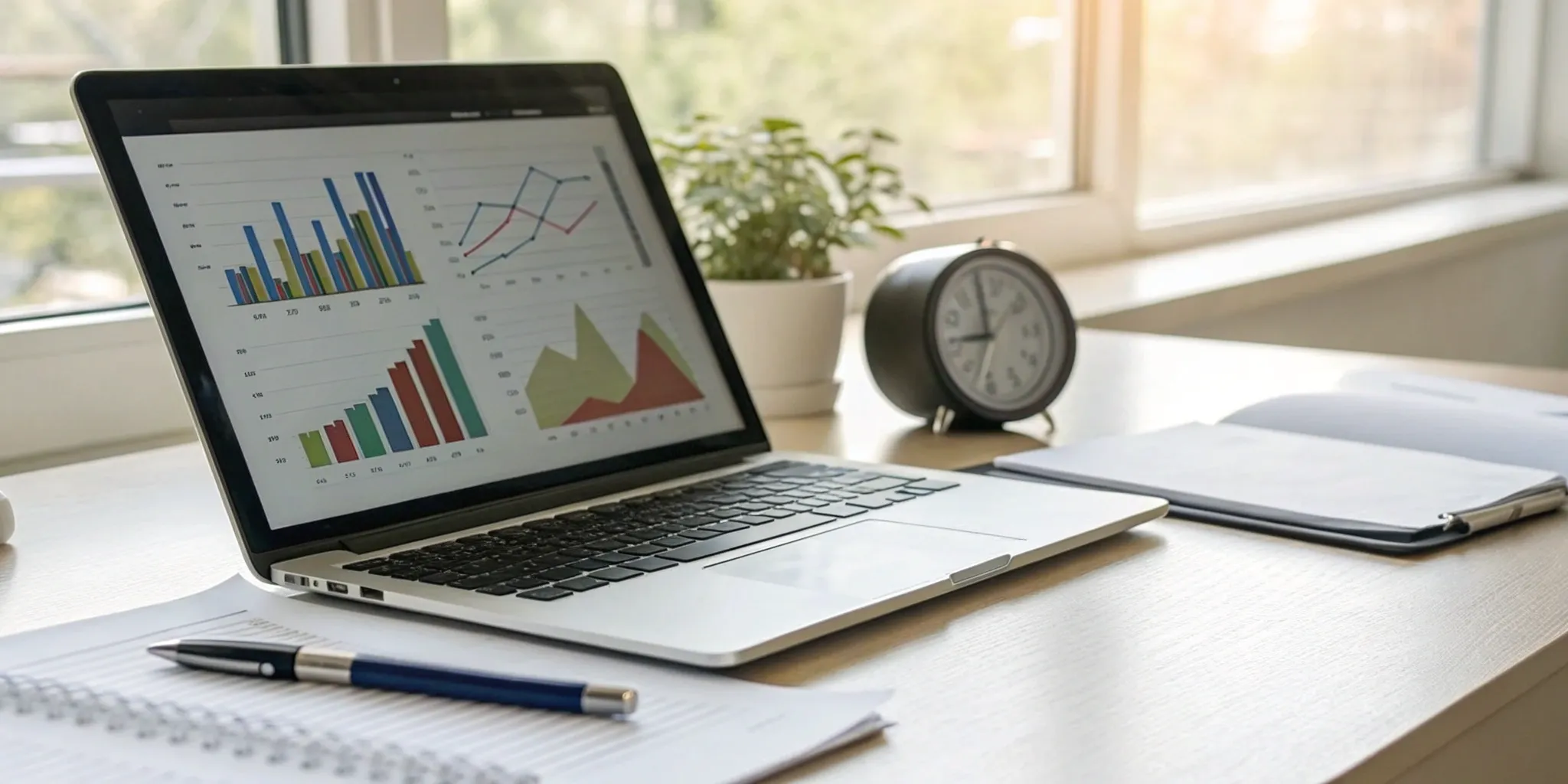 Sales efficiency dashboard on a laptop screen with charts and performance metrics.