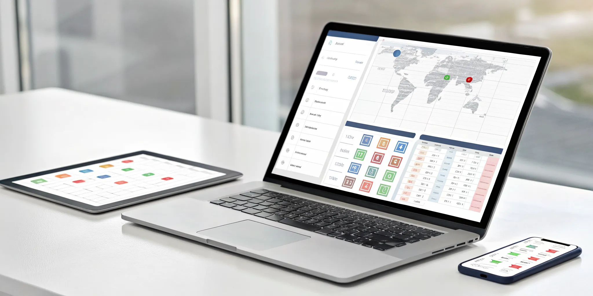 Automated meeting scheduling software dashboard displayed on a laptop and smartphone.