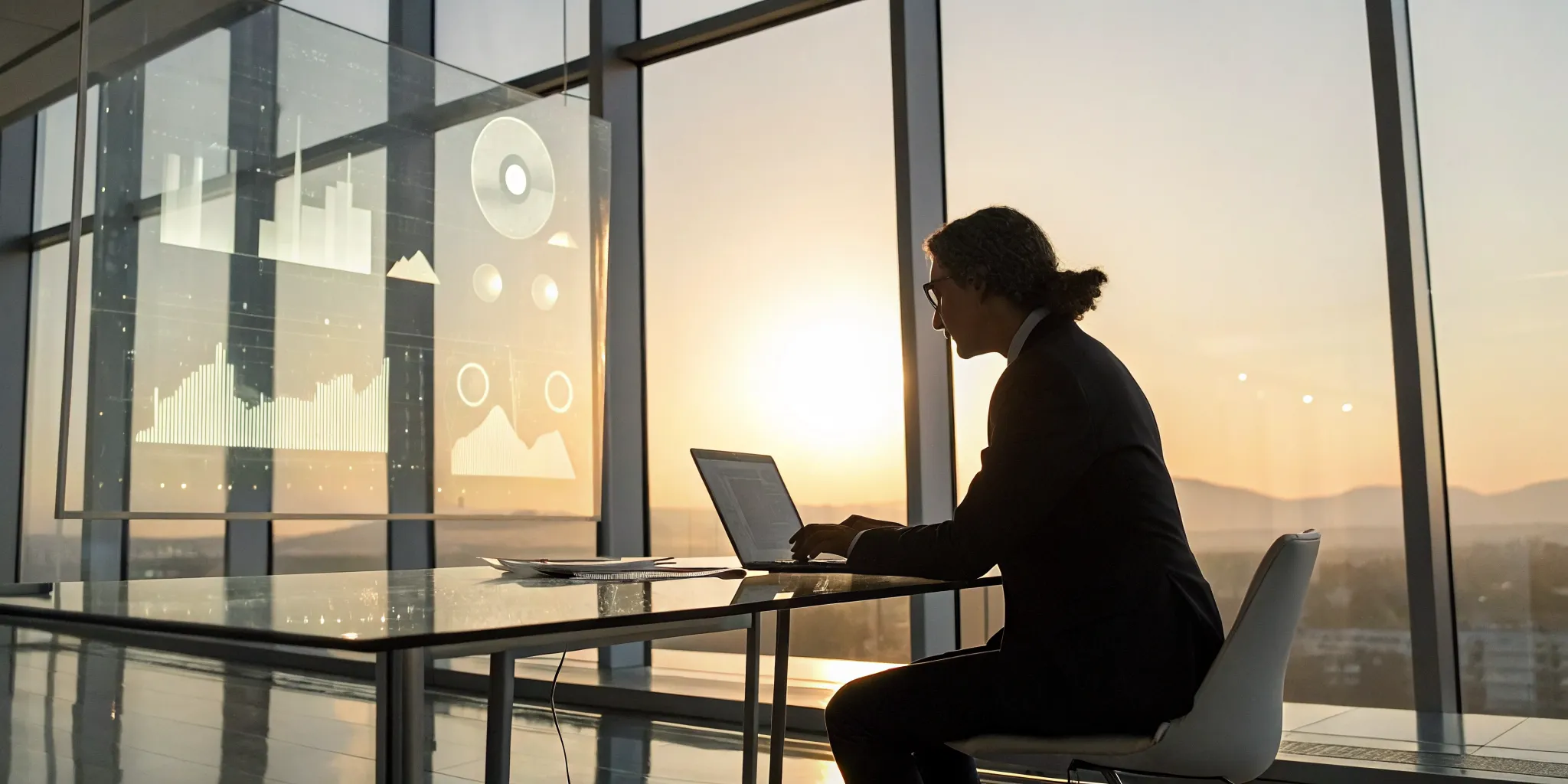 A sales professional uses a laptop showing an AI sales copilot dashboard with analytics.