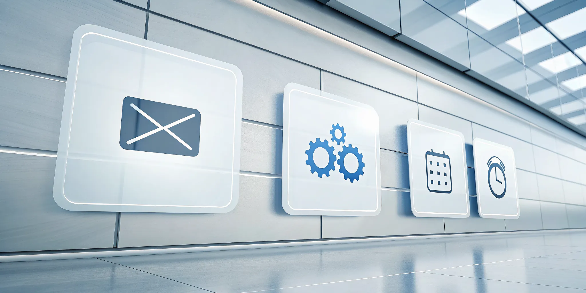 Email, calendar, clock, and gear icons for setting up follow-up automation.