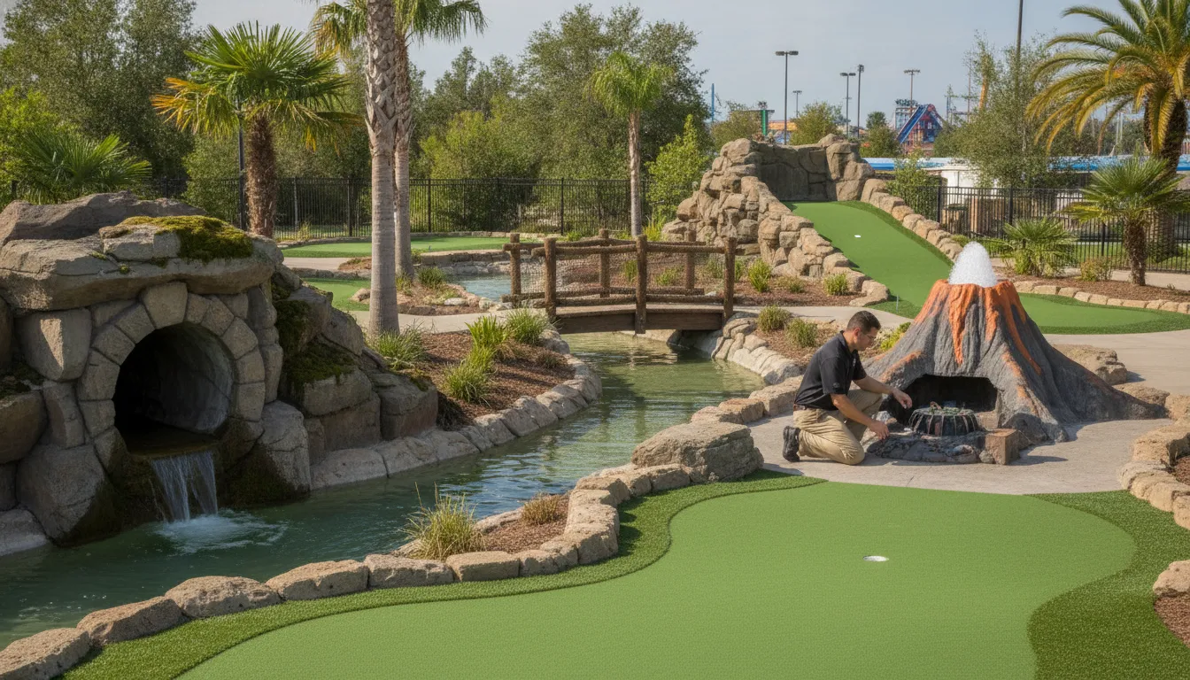 Commercial mini golf obstacles and durable course features