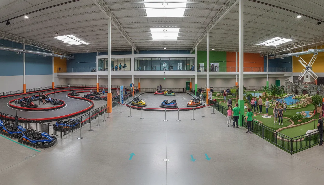 FEC attraction mix layout with clear guest circulation between activity areas