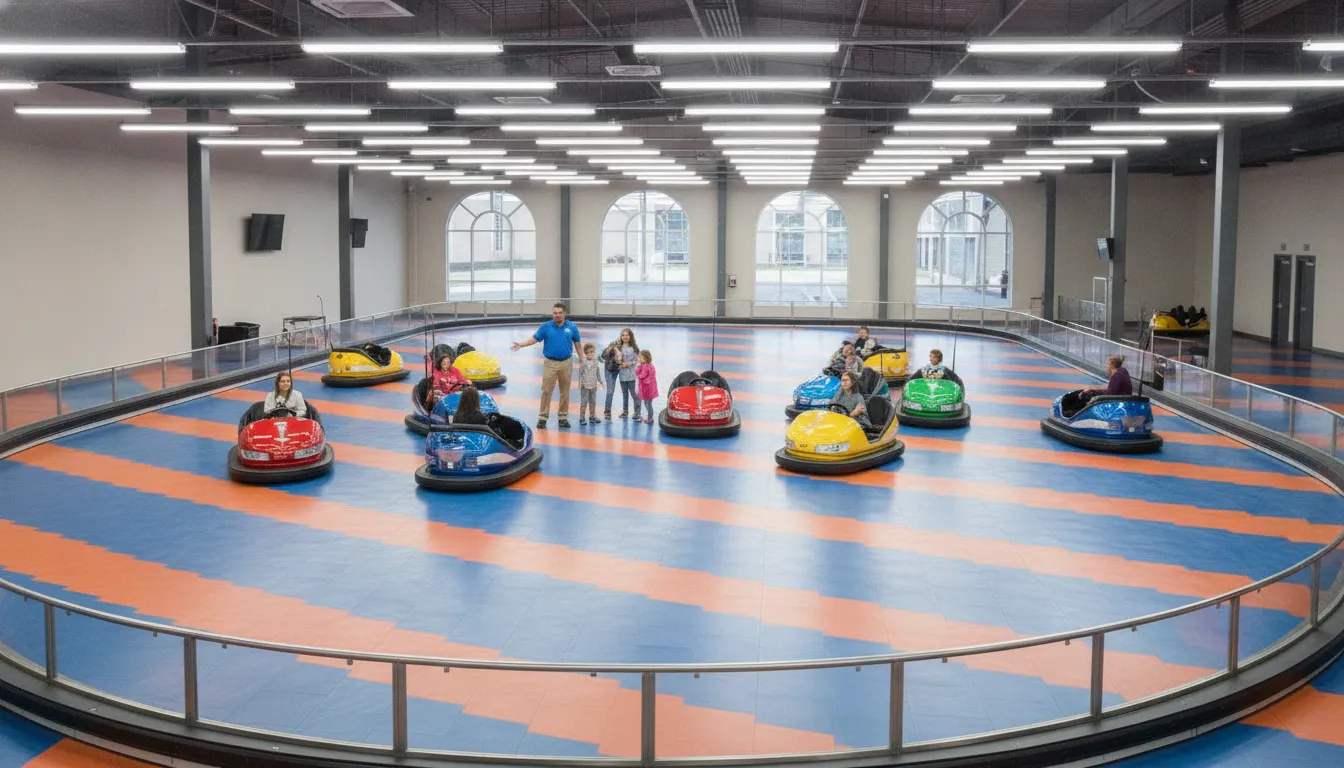 Operator managing guest flow in a bumper car arena