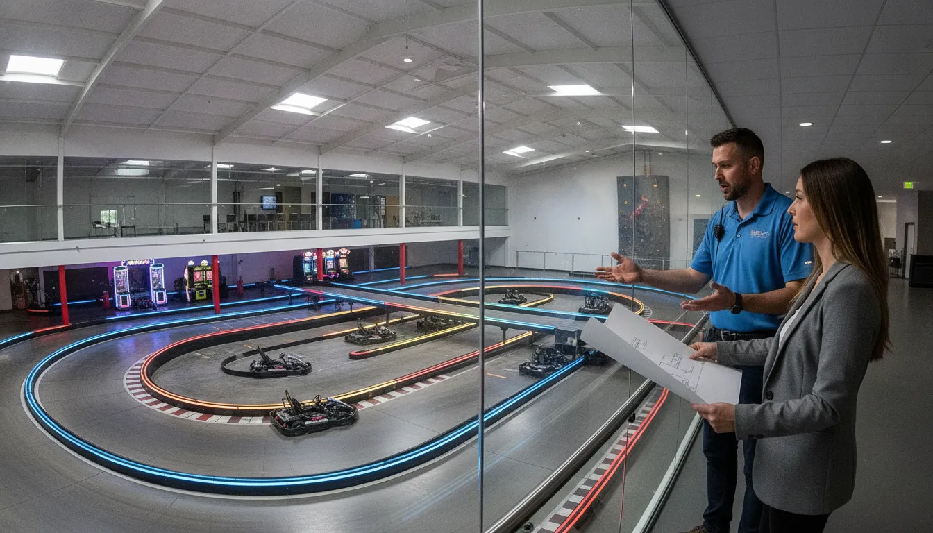 FEC operator assessing electric go-kart track ROI and track operations