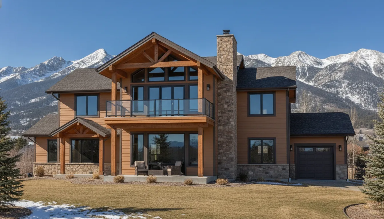 Modern Utah home with wood and stone exterior, showcasing second-story addition ideas.