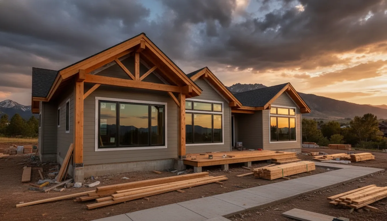 Utah home addition under construction with wood framing and mountain views.