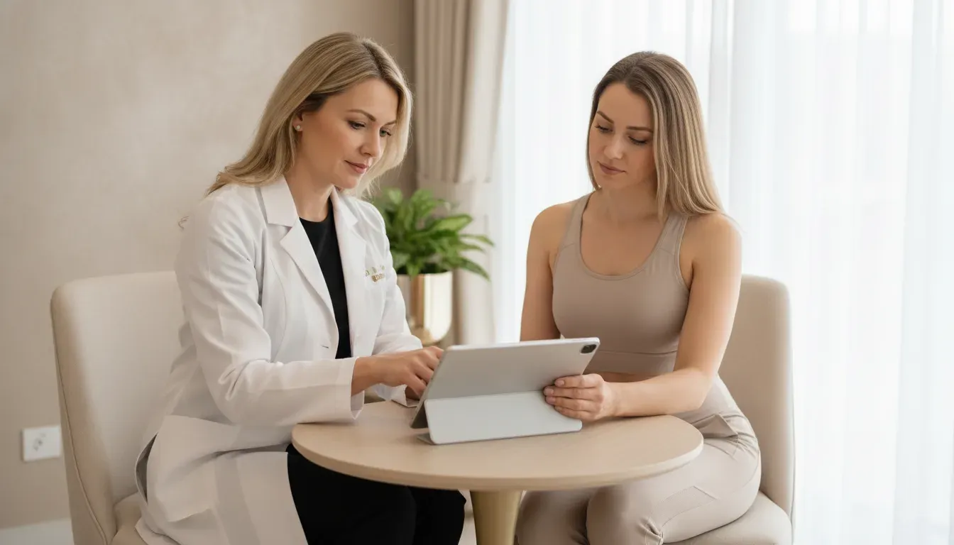 Patient reviewing a personalized hip dip filler plan with a clinician